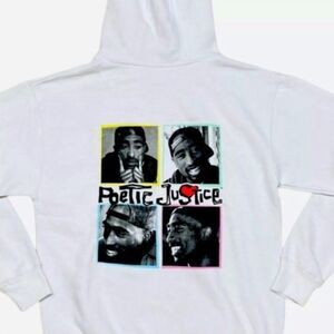 Tupac Poetic Justice Men’s Hoodie White Graphic Logo‎ Sweatshirt Hip Hop NEW